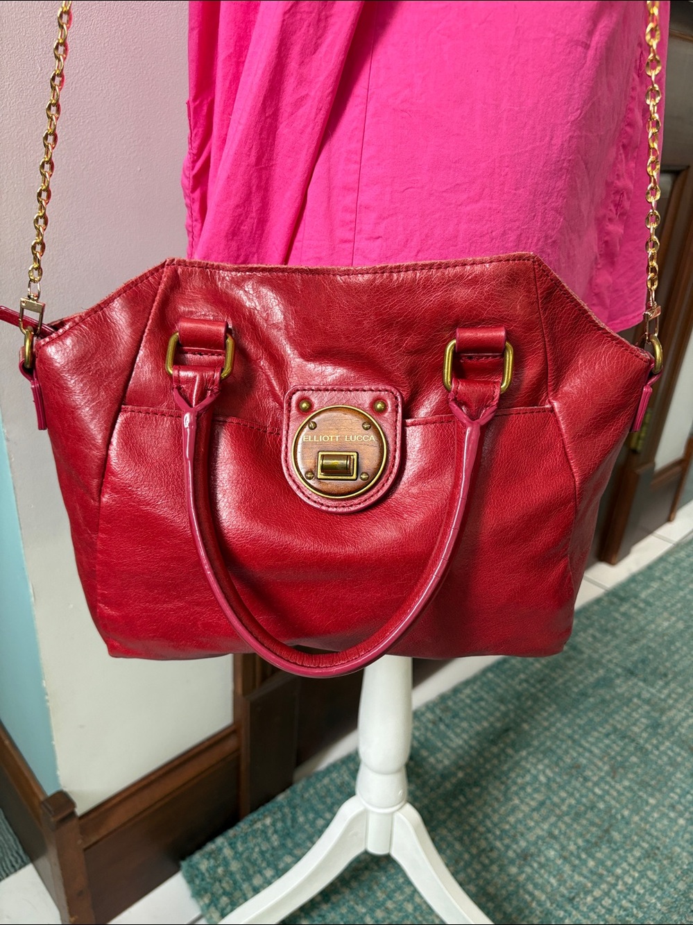 Elliott Lucca  satchel   Crossbody bag Italian Leather distressed  autumn red